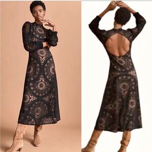 Anthropologie Black Lace Backless Dress